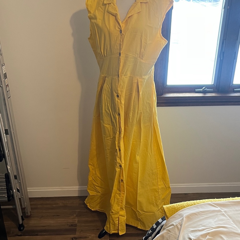 Amazon Yellow Button-Up Maxi Dress